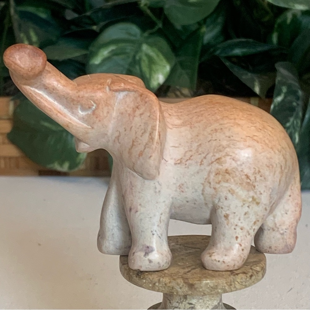 Soapstone Hand Carved Elephant Figurine Carving Baby Animal Statue Figure 4"x 3"